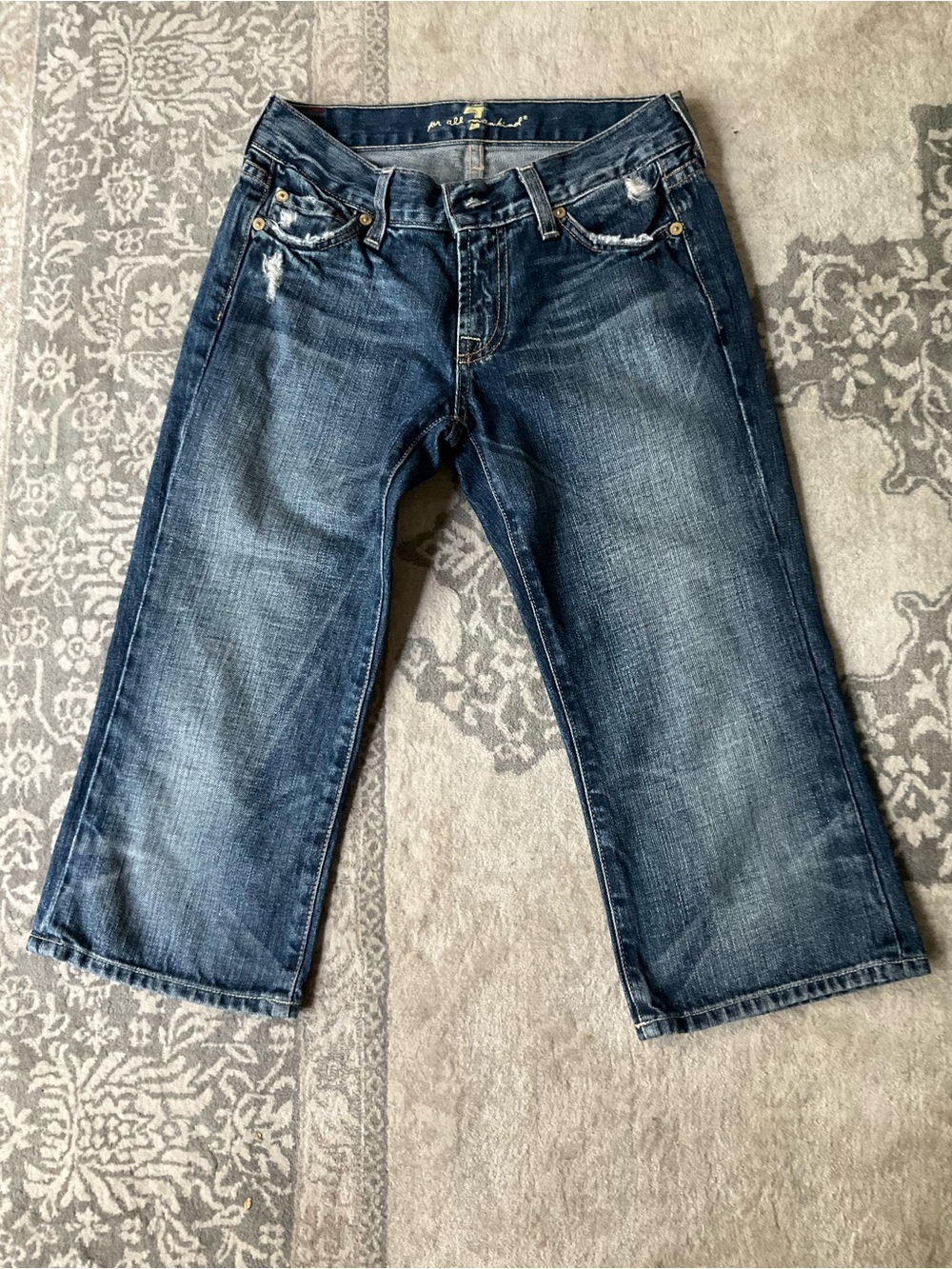 7 For All Mankind Dark Blue Cropped Bootcut Jeans